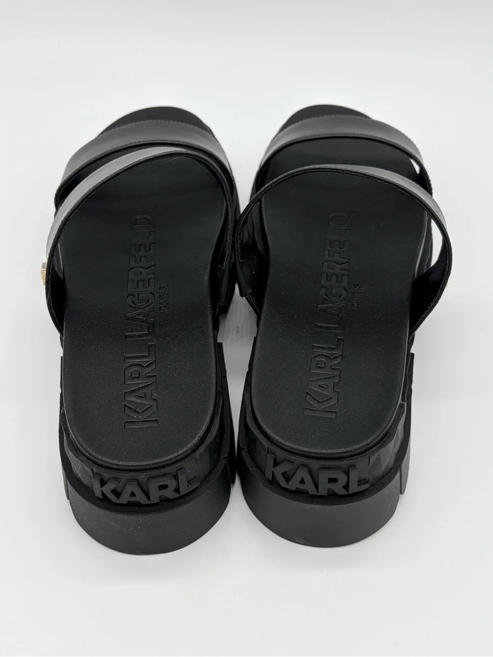 Karl Lagerfeld Black Double-Strap Lug Sole Slide Sandals